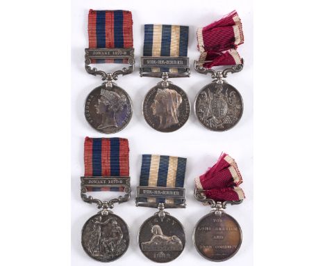 A VICTORIAN GROUP OF THREE/FOUR INCLUDING EGYPT AND INDIA MEDALS. An Indian General Service Medal 1854-95 with Jowaki 1877-8 