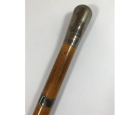 A 53RD REGIMENT/SHROPSHIRE LIGHT INFANTRY SILVER TOPPED CANE. The cane with a rounded silver top (lacking hallmarks) decorate