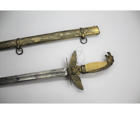 19THC SOCIETY SWORD &amp; SCABBARD probably American, with a gilt brass and ivory hilt, with Eagle head pommel and Eagle cros