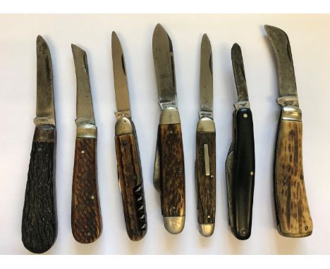 A COLLECTION OF TEN BONE HANDLED FOLDING KNIVES. A collection of bone handled pruning and pocket knives to include a four bla