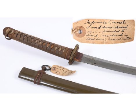 A SECOND WORLD WORD JAPANESE "GENERAL'S SWORD". A Second World War Japanese Katana with a 65cm sharpened single edged blade, 