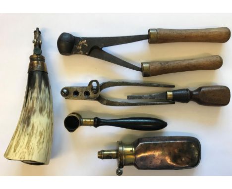 A COLLECTION OF SHOT MAKING TOOLS AND ACCESSORIES. A collection of tools and accessories to include a shot mould by L.E.M. of