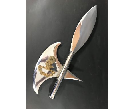 A PAIR OF CEREMONIAL HALBERDS BELONGING TO THE DUCKWORTH FAMILY OF CHESHIRE. A pair of ceremonial halberds with decorative 'b