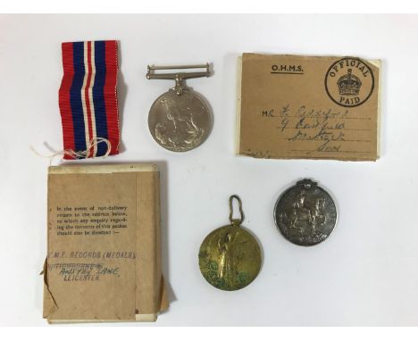 THREE SINGLE MEDALS. A First World War Victory medal to Private Philip H. Legg of the Wiltshire Regiment who was reported as 
