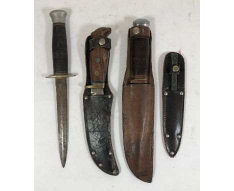 A MILBRO KAMPO BRITISH ARMY FIGHTING KNIFE AND OTHERS. A Sheffield Made Milbro Kampo fighting knife with leather bound handle