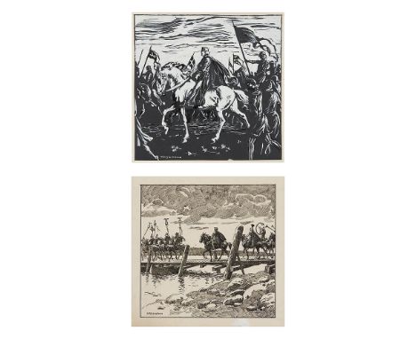 KARL LUDWIG HASSMANN ( Wien 1869 - 1933 Wien )Konvolut aus zwei TuschezeichnungenDer Zug des KönigsTusche/Papier 20,2 x 20,1 