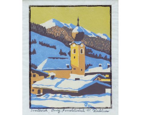 PETER WALDNER* ( geboren 1948 in Innsbruck )SaalbachLinolschnitt/Papier 16,8 x 13,8 cmsigniert P. Waldner, beschriftet Saalba