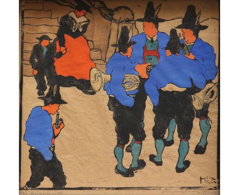 HERBERT GURSCHNER* ( Innsbruck 1901 - 1975 London )Tiroler MusikerHolzschnitt/Papier 23,5 x 23,5 cmsigniert H. Gurschnermonog