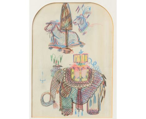 DAGOBERT PECHE ( Sankt Michael 1887 - 1923 Mödling )Elefant und Lamm, 1919Pastell/Papier 27 x 19 cmdatiert 1919SCHÄTZPREIS / 