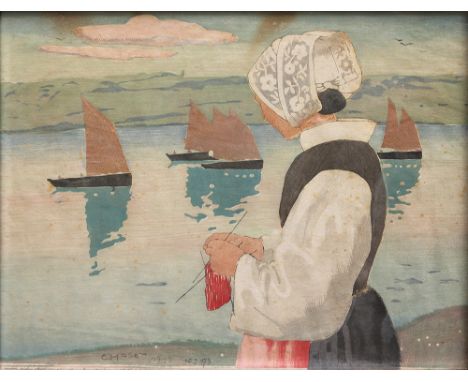 CARL MOSER ( Bozen 1873 - 1939 Bozen )Am Meer, 1933 Holzschnitt/Papier 37,5 x 48 cm signiert C. Moser, datiert 1933, nummerie