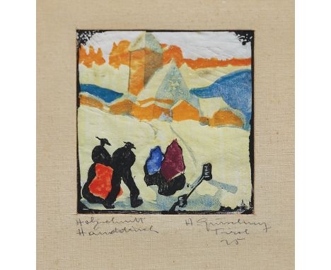 HERBERT GURSCHNER* ( Innsbruck 1901 - 1975 London )Kirchgang, 1925Holzschnitt/Papier 8,6 x 8 cmsigniert H. Gurschner, datiert