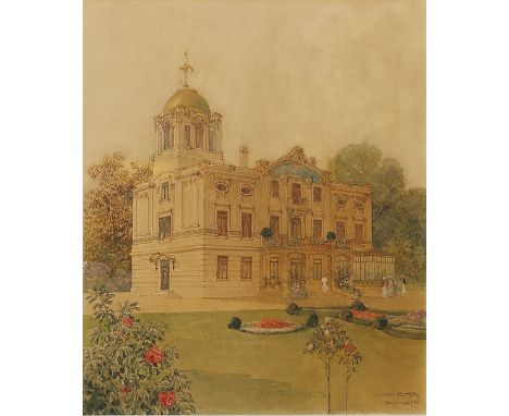 CARL MOLL UMKREIS ( Wien 1861 - 1945 Wien )Jugendstil Villa von Architekt Wilhelm JelinekAquarell/Papier 35,3 x 26,8 cmmonogr