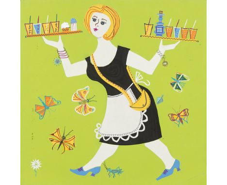 HILDE LEITER* ( Wien 1925 - 2015 Maria Enzersdorf )KellnerinMischtechnik/Papier 37,5 x 37,5 cmSCHÄTZPREIS / ESTIMATE °€ 200 -