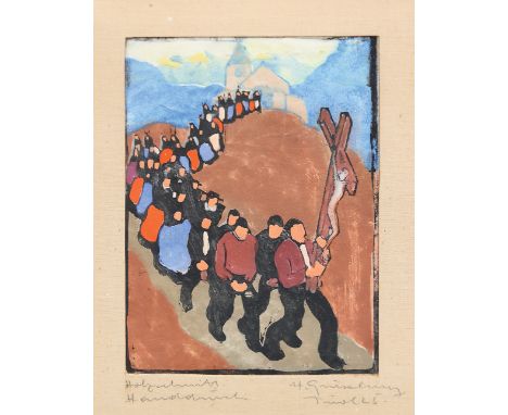 HERBERT GURSCHNER* ( Innsbruck 1901 - 1975 London )Prozession, 1925Holzschnitt/Papier 14 x 10 cmsigniert H. Gurschner, datier