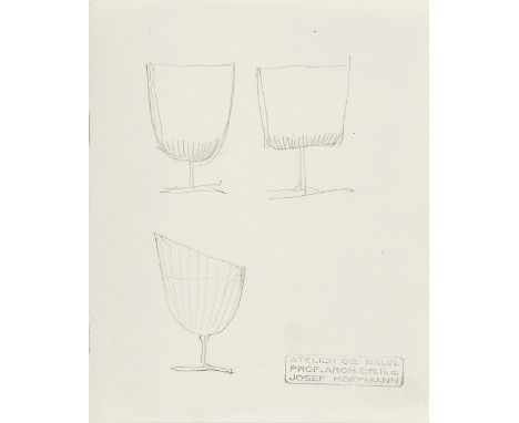 JOSEF HOFFMANN* ( Pirnitz 1870 - 1956 Wien )Entwurf für fünf Gläser Bleistift/Papier 33,4&nbsp;x 20,5 cm Atelierstempel Josef