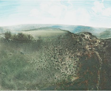 ROBERT SCHÖLLER* ( geboren 1950 in Ennsdorf )Landschaft, 1980 Aquarell/Holz 41,4 x 51 cm signiert Schöller, datiert 80SCHÄTZP