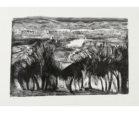 MARGRET BILGER* ( Graz 1904 - 1971 Schärding )Innlandschaft, um 1942Holzschnitt/Papier 34 x 49 cmbeschriftet von Margret Bilg