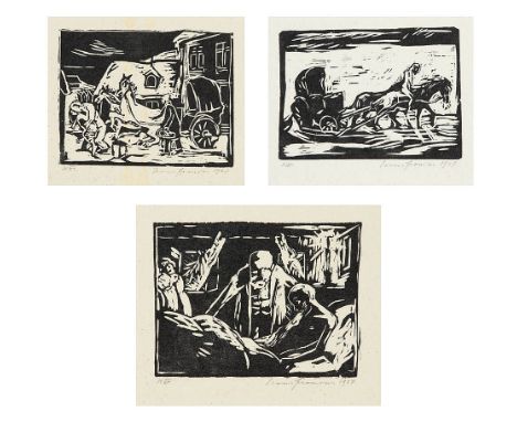 HANS FRONIUS* ( Sarajevo 1903 - 1988 Mödling )Konvolut aus drei Holzschnitten Krankenbett, 1927 Holzschnitt/Papier 29,9 x 24,