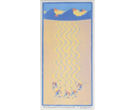 PETER WALDNER* ( geboren 1948 in Innsbruck )Schifahrer Parallelschwung Linolschnitt/Papier 26,6 x 13 cm signiert P. Waldner m