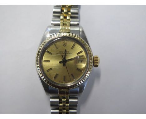 A ladies bi-metal Rolex Oyster Perpetual Date wristwatch - 25mm case - model 62523 case no 4209551 Jubilee bracelet, no box b