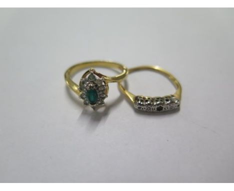 An 18ct yellow gold rings size M  approx weight 2.2 grams ,there are three stones missing , and a gilt dress ring &nbsp; 