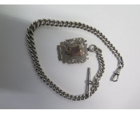 A silver graduating watch chain with a shield fob - Length 37cm - approx weight 2.1 troy oz - clasp good 