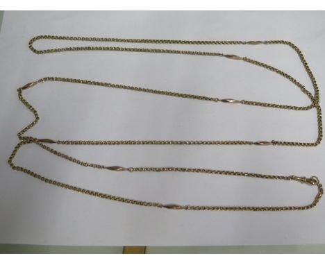 A 9ct yellow gold belcher chain - Length 160cm - with watch chain clasp - in good condition - approx weight 17.3 grams 