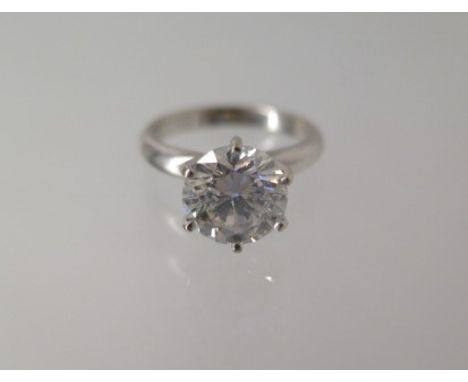 A white metal diamond solitaire ring approx 2.5ct ring size M - approx weight 4.4 grams - diamond bright 