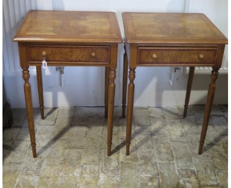 A pair of new burr oak lamp tables with a drawer on turned legs - made by a local craftsman to a high standard - Height 77cm 