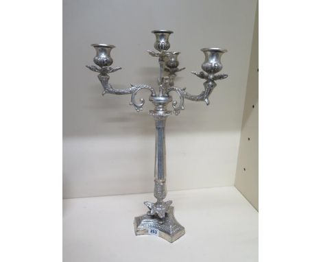A triform polished metal candelabra - Height 55cm 