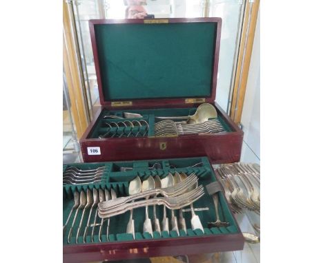 A canteen of assorted plated cutlery, a silver caddy spoon and silver mustard spoon - approx total weight 1.2 troy oz 