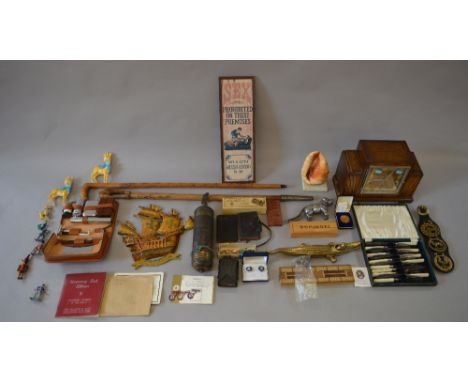 Good lot of assorted collectables including nutcrackers, cufflinks, horse brasses, walking sticks etc together with an Art De