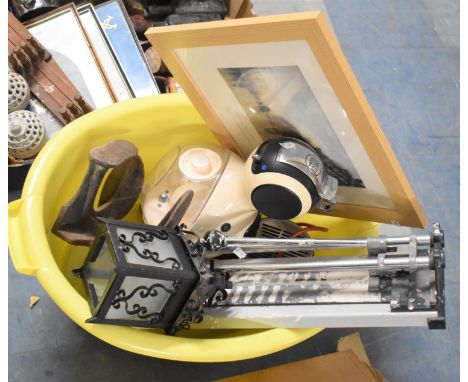 A Plastic Tub Containing Shoe Last, Lantern, Tile Cutter, Coffee Machine, Print 