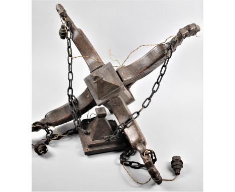 A Mid 20th Century Carved Wooden Ceiling Light Fitting, the Supports in the Form of Mythical Birds, 60cm Square 
