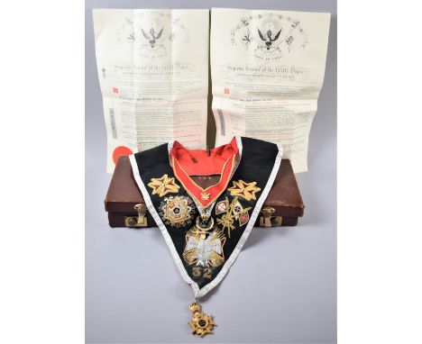 A Vintage Leather Masonic Case Containing Sash and Jewels Relating to the Promotion of Grand Inspector Inquisitor Commander, 