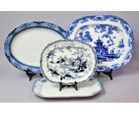 A Collection of Various Meat Platters to comprise Ashworth Rose Chinoiserie, Burgess and Lee Shaped Example Circa 1880, Oval 
