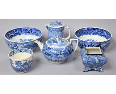 A Collection of Various Blue and White to comprise Wedgwood Serrara Hot water Jug and Two Bowls together with a Fenton The Ol