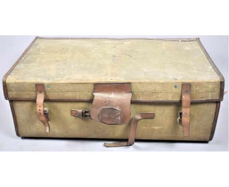 A Vintage Leather and Canvas Travelling Trunk, 83cm Wide 