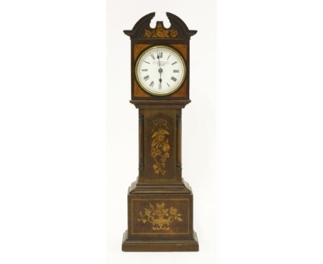 An Edwardian miniature longcase clock,with inlaid foliage, dial inscribed 'W Thornhill & Co., 144-145 New Bond St., London',3