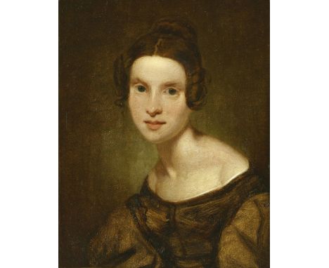 Circle of Andrew Geddes (1783-1844)PORTRAIT OF A YOUNG LADY, HALF LENGTH, IN A BROWN DRESSOil on board25.5 x 20cm