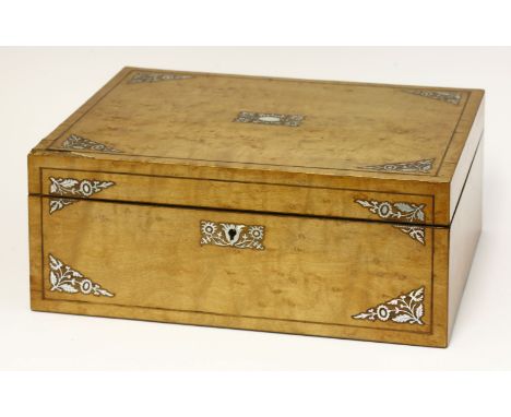 A Victorian maple workbox,with mother-of-pearl inlaid detail, the interior with a lift-out tray, with mother-of-pearl mounted