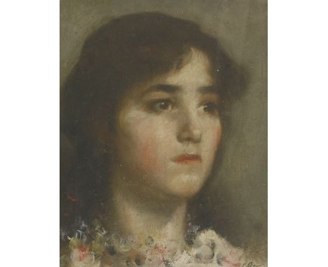 Charles Gogin (1844-1931)PORTRAIT OF A YOUNG WOMAN, HEAD AND SHOULDERSSigned with initials l.r., oil on board30 x 24cm