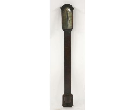 A mahogany stick barometer, c.1810, the silvered brass dial inscribed 'W Fraser & Son London', with rack vernier, the arched 