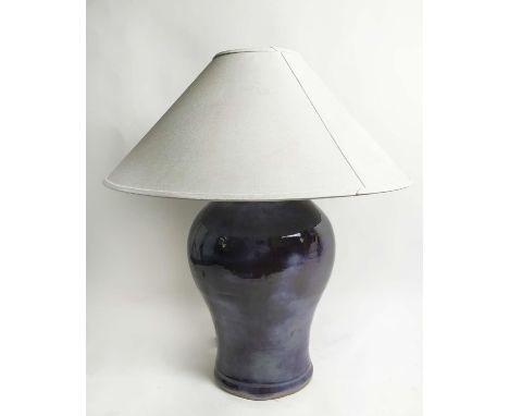 TABLE LAMP, glazed ceramic with oversized shade, 88cm H. 