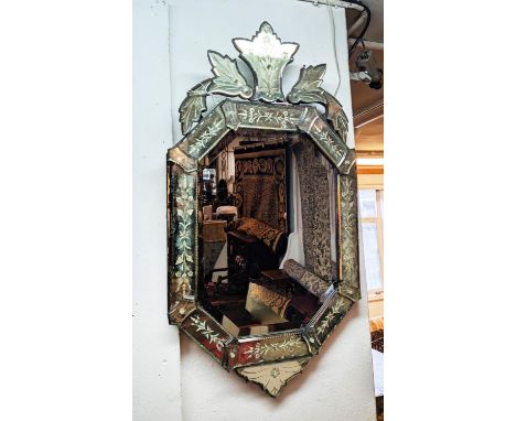 WALL MIRROR, 102cm H x 55cm, 20th century Venetian. 
