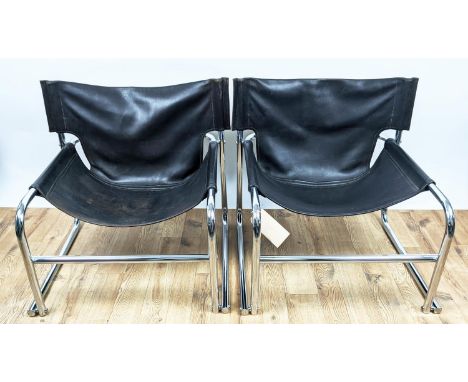 T1 SLING CHAIRS FOR OMK, a pair, vintage 20th century, with leather seats, 78cm W. (2) 