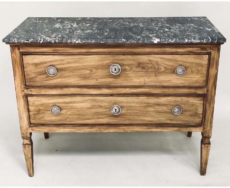 MALTESE COMMODE, late 18th century bleached olive wood and marquetry inlaid with two long drawers, 124cm W x 56cm D x 93cm H.