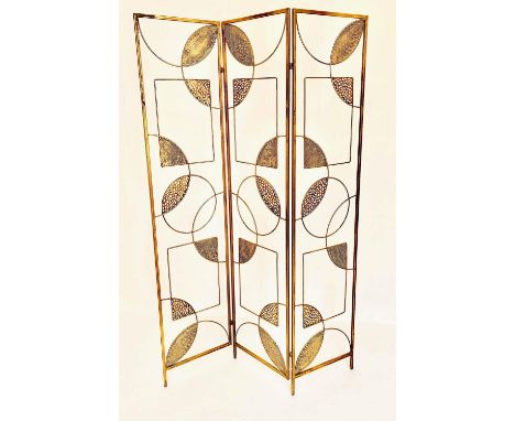 ART DECO STYLE FLOOR SCREEN, 173cm H x 40cm W (each panel), three panel form, gilt metal finish. 