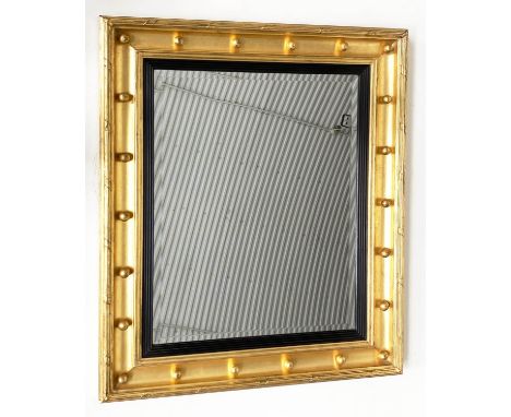 WALL MIRROR, Regency style, with bevelled mirror plate, reeded slip and gilt ball and moulded frame, 86cm x 71cm. 