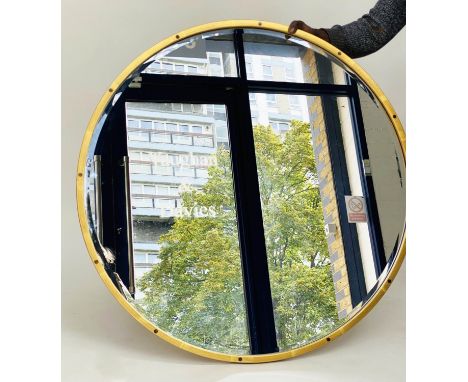 CIRCULAR WALL MIRROR, gilt metal with bevelled mirror, 100cm W. 